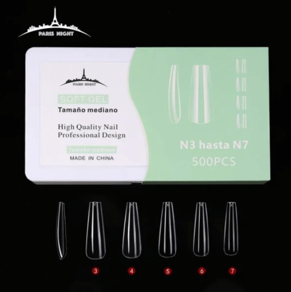 Tips soft gel  X 500 Transp. Paris Night / Medidas 3 Al 7 - Imagen 2